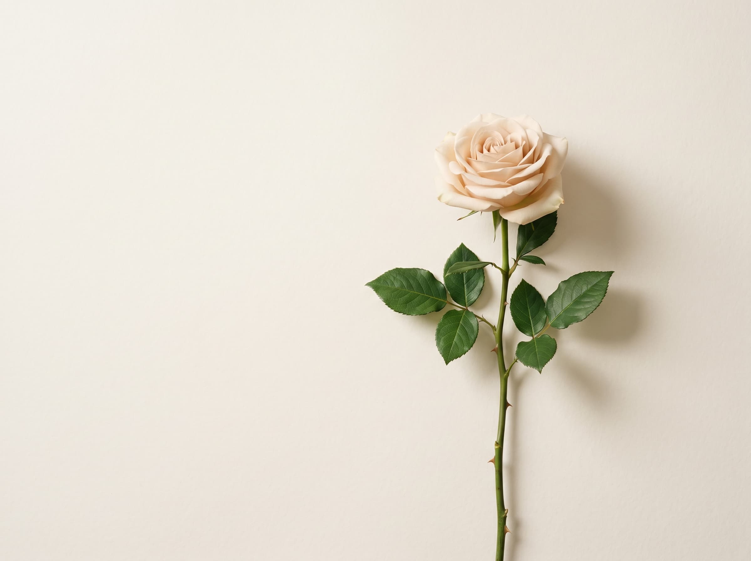 A single cream rose on a bare stem against a quiet background